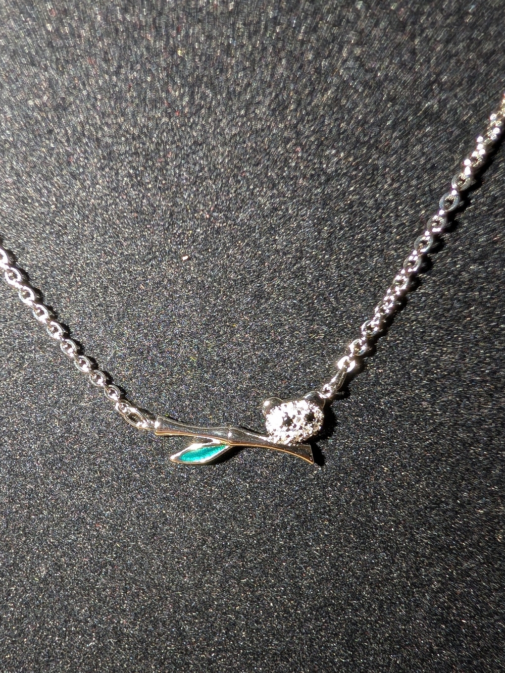 14k White Gold Plated Necklace with Crystal Panda Accent